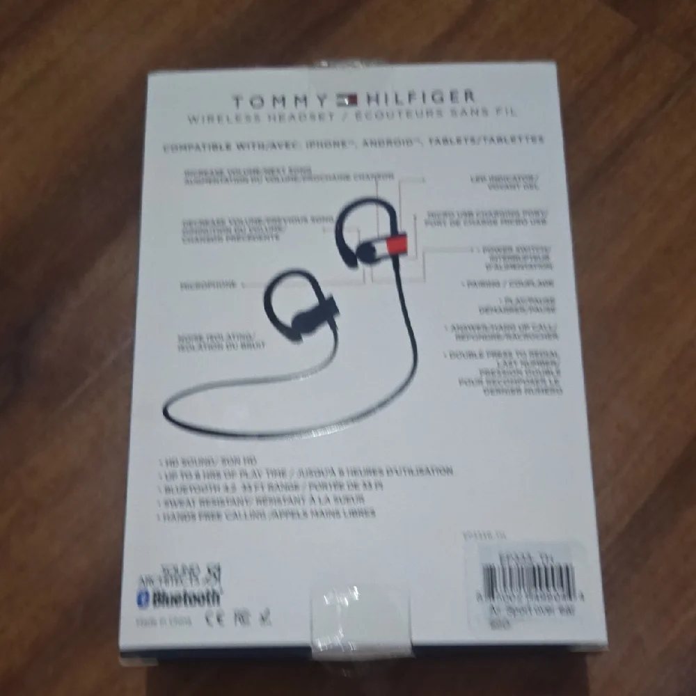 Tommy Hilfiger Wireless Noise-Isolating Bluetooth Sports Headset Earbuds (Navy)